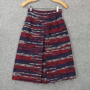 1960 Vintage Boucle Tweed Wool Skirt XS MOLLIE PARNIS Red Blue Box‎ Pleat Union